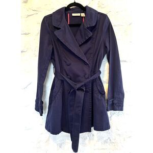DKNY Jeans Navy Belted Trench Coat Double Breasted Fit & Flare Jacket Women's M